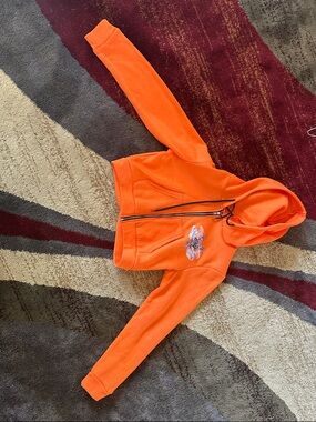 Kids Bright Orange Zip-Up Hoodie with Graphic Accent